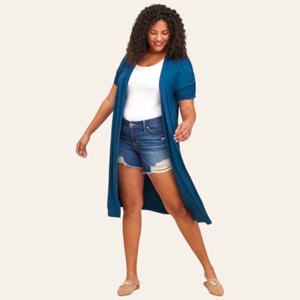 TORRID NEW Plus Size Blue Ruched Short Sleeve Fit & Flare Duster.